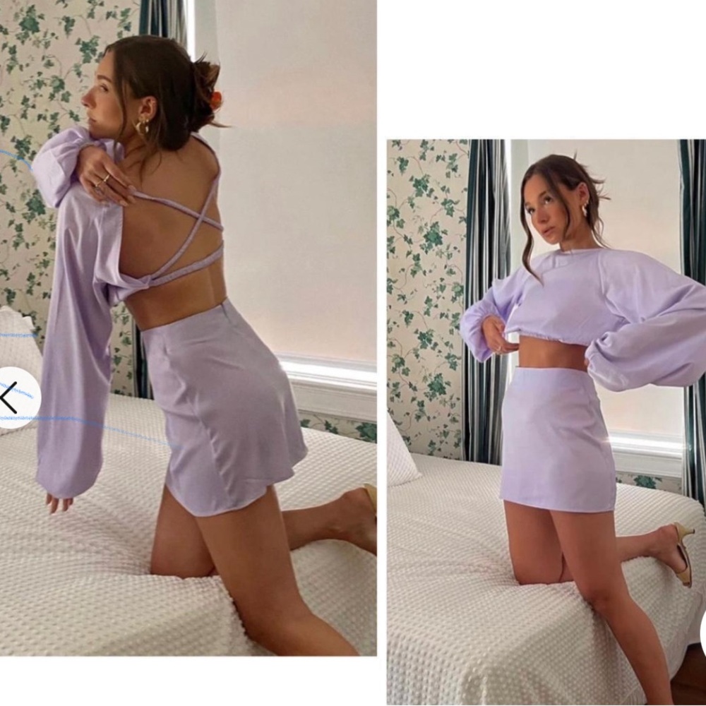 WeWoreWhat Billow Sleeve Top and Slip Mini Skirt Set